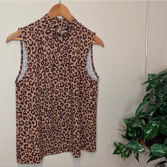 Ann Taylor Leopard Print Sleeveless High Neck Blouse Medium - Picture 1 of 7